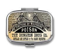 DingRound Metal 2 Compartment Pill Organizer Travel Friendly Portable Compact Box Cute Case to Hold Vitamins/Tylenol/Fish Oil/Supplements/Meds/Tablet for Purse/Pocket (Poison Skull), 1.97x0.79x0.39''