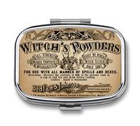 DingRound Metal 2 Compartment Pill Organizer Travel Friendly Portable Compact Box to Hold Vitamins/Tylenol/Fish Oil/Supplements/Tablet (Vintage Witch's Powders), 1.97 x 0.79 x 0.39 Inch, 1.0 Count