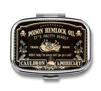 DingRound Metal 2 Compartment Pill Organizer Travel Friendly Portable Compact Pill Box Cute Pill Case to Hold Vitamins/Fish Oil/Supplements/Meds/Tablet for Purse/Pocket (Vintage Poison Label)