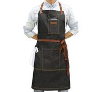 DingSay Trendy Denim Kitchen Apron with Pockets, Mens Womens Professional Chef Bib Apron for Cooking Grill BBQ Server, Black Denim 9#, 27W x 34L