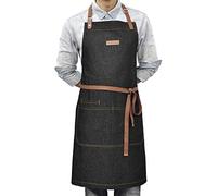 DingSay Trendy Server Denim Apron with 3 Pockets for Men Women, Professional Black Bib Aprons for Chef Cooking Kitchen Grilling BBQ, with Adjustable Neck Strap (Black Denim 7#)