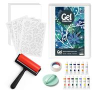 DINGSEN Gel Printing Plate Kit, Complete Printmaking Set with 5” X7” Gel Plate, Brayer, Acrylic Paint, A5 Printmaking Paper, and Essential Tools for Mixed Media Art, Monoprinting, Card Making
