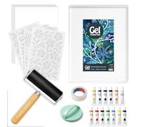 DINGSEN Gel Printing Plate Kit, Complete Printmaking Set with 8” X10” Gel Plate, Brayer, Acrylic Paint, A4 Printmaking Paper, and Essential Tools for Mixed Media Art, Monoprinting, Card Making