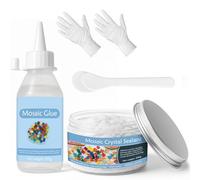 DINGSEN Mosaic Kit, Includes Mosaic Glue and Grout, Applicator, Gloves, Perfect for Making Home Decoration, DIY Crafts, Handmade Gifts (White Grout)