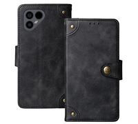 Dingshengk Black Premium Retro Flip Genuine Real Leather Protector Case TPU Silicone For Fairphone 4 6.3" Magnetic Card Slot Wallet Protective Bumper