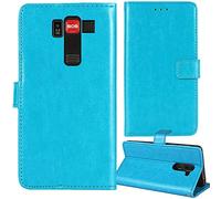 Dingshengk Book Stand Premium Retro Business Flip Leather Protector Case For Amplicomms PowerTel M9000 Magnetic Card Slot Wallet Protective Bumper Folio Pouch (Blue)