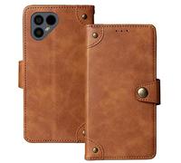 Dingshengk Brown Premium Retro Flip Genuine Real Leather Protector Case TPU Silicone For Fairphone 4 6.3" Magnetic Card Slot Wallet Protective Bumper