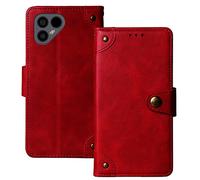 Dingshengk Red Premium Retro Flip Genuine Real Leather Protector Case TPU Silicone For Fairphone 4 6.3" Magnetic Card Slot Wallet Protective Bumper