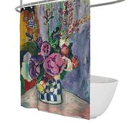 DINGSION Henri Matisse Personalized Shower Curtain Still Life Vase Rustic Watercolor Floral Waterproof Shower Curtain and Liner Set with Hook W180xL220cm