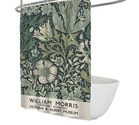 DINGSION William Morris Minimalsim Shower Curtain Modern Natural Theme Green Plants Polyester Fabric Soft Bathroom Curtain with Hooks W180xL220cm