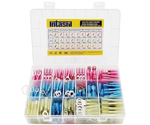 DINGYUAN Heat Shrink Electrical Connectors Kit, 300PCS Crimp Connectors (Male/Female Bullet, Butt, Ring, Fork, Hook Terminals) in Red, Blue, Yellow (Copper, Polyolefin) for Car, Boat
