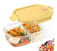 Dinhauyon Lunch Box, Glass Containers with Lids 900ml, 3 Compartment Bento Box, Microwave & Oven Safe Glass BPA Free Lunch Container Leak Proof, Dishwasher Friendly Meal Prep Box for Office School