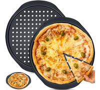 Dinhauyon Pizza Pans, 2 Pcs Pizza Trays for Oven Non Stick, 14 Inch Perforated Round Pizza Trays with Handle, Carbon Steel Pizza Pans for Crispy Cooking Pizza's Garlic Bread