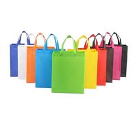 DINHEAROM 10Pcs Portable Reusable Shopping Bags Non Woven Tote Bags Vertical Design Mixed Colors for Grocery Retail and Giving