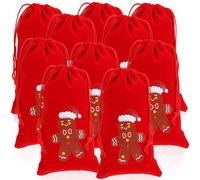 DINHEAROM 10pcs Red Cloth Drawstring Candy Bags for Christmas, Reusable and Easy to Close, Classic Elegant Design for Wrapping and Treats at Holiday Parties