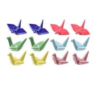 DINHEAROM 12pcs Japanese-Style Ceramic Chopsticks Stand Origami Crane Design, Multi-Color Chopstick Rest and Pen Holder Set for Dining Table and Desktop Ornament