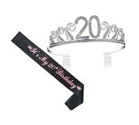 DINHEAROM 1Set Birthday Crown with Rhinestone Hair Comb and Party Sash Elegant Birthday Accessories for Celebrating Style for Birthday Queens and Special Occasions