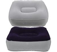 DINHEAROM 2 Pcs Inflatable Foot Rest Pillow Flocking PVC Foot Cushion for Airplane Travel Home Use Grey Blue Grey Comfortable Portable Easy Inflate Footrest for Leg Support and Circulation