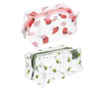 DINHEAROM 2 Pieces Multi-Function Makeup Bags, Portable Large Capacity Waterproof Cosmetic Organizer for Travel, Convenient Toiletry Storage Strawberry Avocado Design