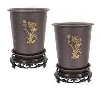 DINHEAROM 2 Sets Black Plastic Orchid Planters with Saucers, Practical Lightweight Abs Planting Pots for Garden and Balcony, Suitable for Indoor and Outdoor Plants