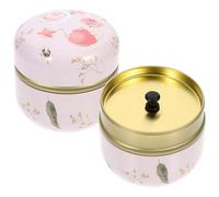 DINHEAROM 2Pcs 50G Iron Candy Storage Jars with Lid, Small Floral Pattern Tea Canisters for Kitchen Food Organization and Sundry Storage