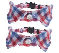 DINHEAROM 2Pcs Adjustable Cat Collar with Bell Cute Bow Tie Design for Kittens Safe and Comfortable Wear Blue and White Checkered Pattern for Daily Use and Special Occasions