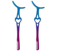 DINHEAROM 2Pcs Blue-Red Gradient Curved Metal Lash Tweezers with Comb Eyelash Applicator Tool for Women False Eyelash Application and Precision Lash Styling