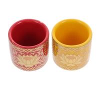 DINHEAROM 2pcs Ceramic Temple Worshiping Cups with Beautiful Lotus Pattern, Lightweight and Easy to Carry, Classic Retro Style Cups for Worship in Buddhism or Home Use