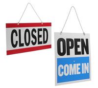 DINHEAROM 2pcs Double-sided Pvc Open Closed Business Door Signs with Hanging Chain, Waterproof Store and Office Hanging Signs for Shop Entrance, Red Rectangle and Blue Square