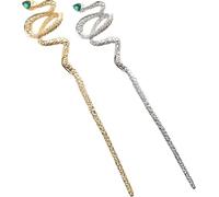 DINHEAROM 2pcs Elegant Snake-shaped Hair Sticks Zinc Alloy with Rhinestones Lightweight Updo Hair Accessories for Women Bun and Half Bun Hairstyles Gold and Silver