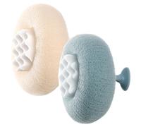 DINHEAROM 2Pcs Exfoliating Bath Ball Scrubber Set, 3D Mesh Loofah Body Skin Cleaning Tool in Beige and Blue, Bathing Accessories for Shower and Skin Care