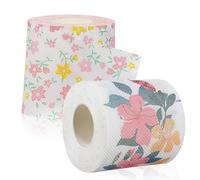 DINHEAROM 2pcs Floral Print Toilet Paper Rolls with Flower Pattern, Standard Size Soft Tissue Rolls for Home and Hotel Use, Decorative Printed Toilet Tissue