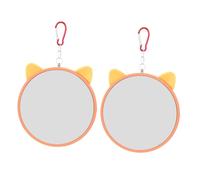 DINHEAROM 2pcs Large Hanging Parrot Bird Mirrors Funny Cage Toys Orange Frame Interactive Mirror Design for Budgies Cockatiels and Small Birds Supply for Cage Play
