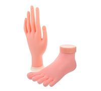 DINHEAROM 2pcs Left Hand and Foot Nail Art Practice Model for Manicure Training Flexible Fake Hand with Smooth Surface Reusable Nail Art Tool for Beginners and Acrylics Practice Random Color