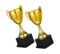 DINHEAROM 2pcs Mini Gold Award Trophies with Square Black Base Plastic Prize Cups for Sports Competitions Classroom Rewards Academic and Workplace Recognition