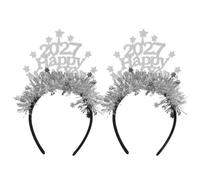 DINHEAROM 2pcs New Year Headband with Silver Glitter Star Sequins and Sparkling Tinsel, Lightweight Comfortable Hair Hoop for New Year's Eve Celebration and Commemorative Photo Sessions