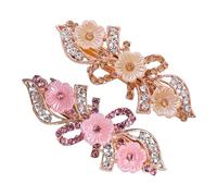 DINHEAROM 2pcs Rhinestone Flower Bobby Pins Elegant Rose Ponytail Holders Hair Clips for Women Assorted Pearl Pink Colors Headdress Accessories for Parties Weddings and Daily Wear