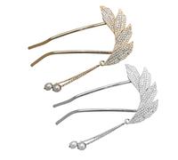 DINHEAROM 2PCS Rhinestone U Shape Hairpins with Pearl Tassel, Bridal Wedding Plume-Inspired Hair Forks for Updo and Chignon Styling, Gold and Silver Decorative Hair Accessories for Women