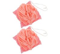 DINHEAROM 2pcs Soft and Absorbent Pink Bath Loofah Sponge with Hanging Rope, Pe Polyester Mesh Shower Pouf for Full Body Cleaning and Rich Lather, for Daily Use in Bathroom