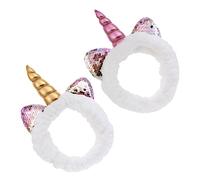 DINHEAROM 2Pcs Unicorn Hair Band Creative Headwear for Women Comfortable Face Washing Hairband Cute Accessories for Parties Daily Wear Unique Design with Silver Ears Unicorns
