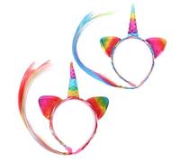 DINHEAROM 2Pcs Unicorn Headbands with Braided Hair for Adults Comfortable Secure Fit Magical Costume Accessories for Birthday Parties Festivals Halloween