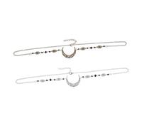 DINHEAROM 2pcs Vintage Alloy Head Chain Hollow Moon Pattern and Natural Black Crystal Stones Bridal Wedding Hair Accessories Frontlet Tiara for Girls Photography Props