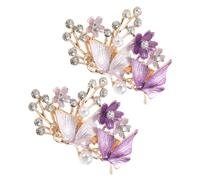 DINHEAROM 2pcs Vintage Butterfly Hair Clips for Women Jeweled Floral Rhinestone Hairpins Alloy Retro Style Duckbill Clips with Pearls Elegant French Flower Hair Accessories for Weddings