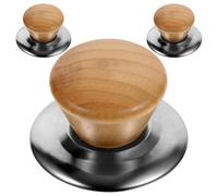 DINHEAROM 3 Sets Pan Replacement Lid Handles Stainless Steel Wood with Stainless Steel Base Classic Shape Universal Fit Easy to Replace Beautiful Kitchen Cookware Accessories