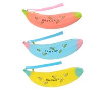 DINHEAROM 3Pcs Adorable Banana-Shaped Silicone Pencil Cases with Smooth Zipper Large Capacity Pen Storage Bags for Students Creative Cute Fruit Design Stationery Organizer