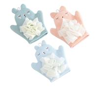 DINHEAROM 3pcs Bath Mitts Double-Sided Cartoon Body Scrubbing Gloves for Bathing Soft Premium Fiber Material Gentle Texture with Hanging Loop Moisturizing Cleanse in Pink Mint Green