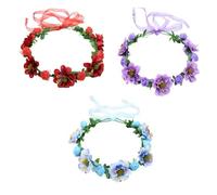 DINHEAROM 3pcs Bohemia Style Floral Headband with Realistic Artificial Flowers and Ribbon Strap, Cloth Material Garland Hair Accessories for Engagement and Dress on Ordinary Day