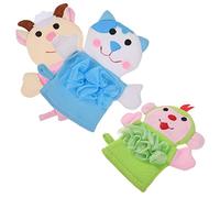 DINHEAROM 3Pcs Cartoon Bath Gloves for Babies, Kids Bath Mitts with PE Mesh Sponge, Deep Cleaning Dead Skin Removal, Shower Washcloths for Bathing