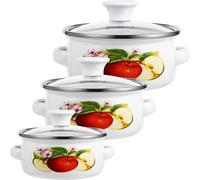 DINHEAROM 3pcs Enamel Mini Soup Pot Set with Dual Handles, Flat Bottom Stew Pot for Stove Top Cooking, Vintage Small Enamelware Milk Pan Suitable for Soup and Instant Noodles Random Style