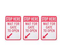 DINHEAROM 3pcs Stop Here Caution Sign - Wait for Gate to Open Signs - Metal Outdoor Security Gate Warning Plate with Left Bottom Arrow for Business Entrance